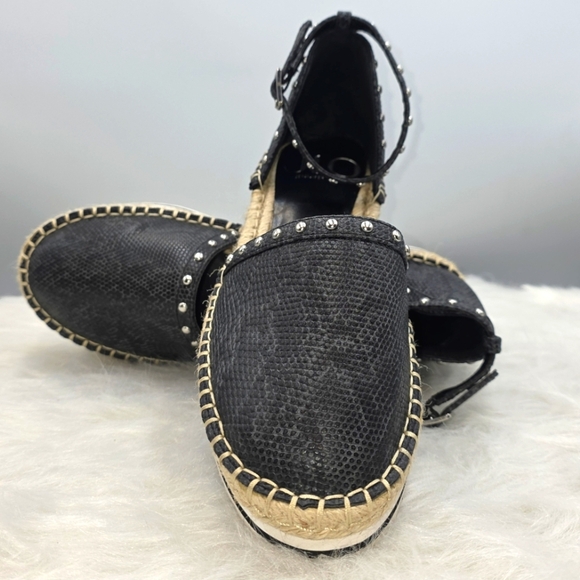 Jennifer Lopez Black Snakeskin Studed Espadrilles Size 7.5 - Picture 1 of 12